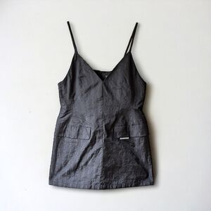 Re'van Studio Women's Sleeveless Satin Logo Top Sz 40 (US 8)‎ Back Zip Black